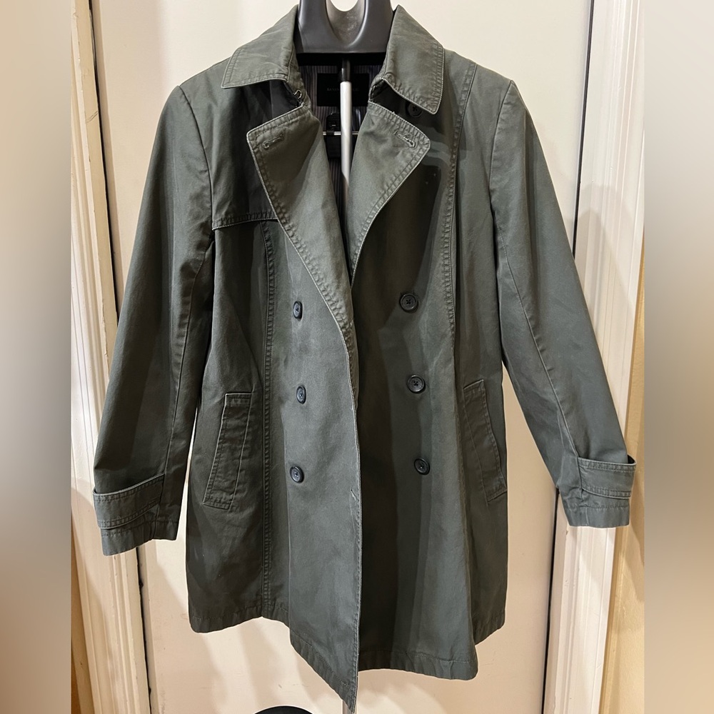 Banana Republic Olive Green womens Petite Trench Coat Size L